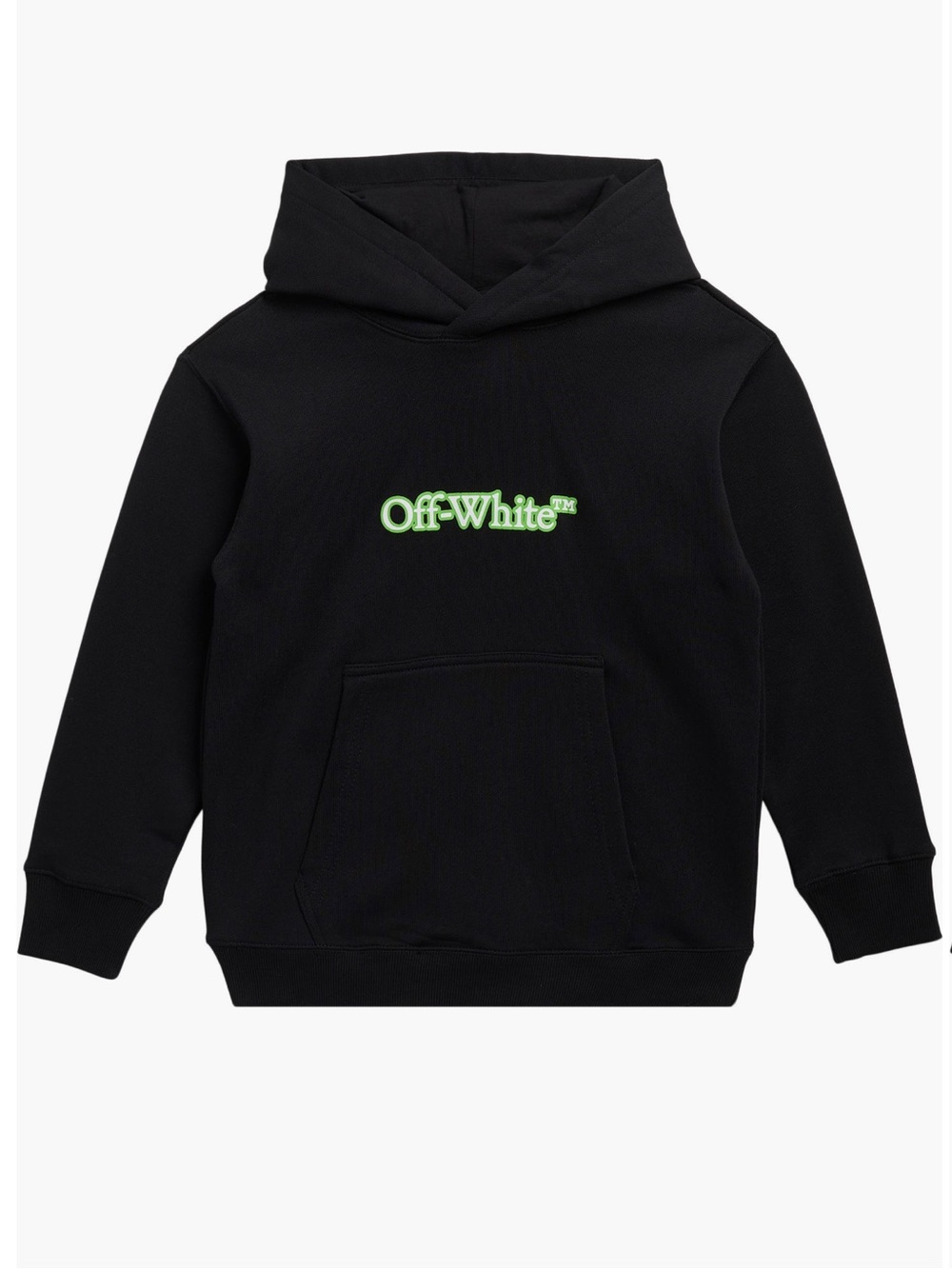 NWT Off-White Kids Black Hoodie with Neon Glow in the Dark Green Logo